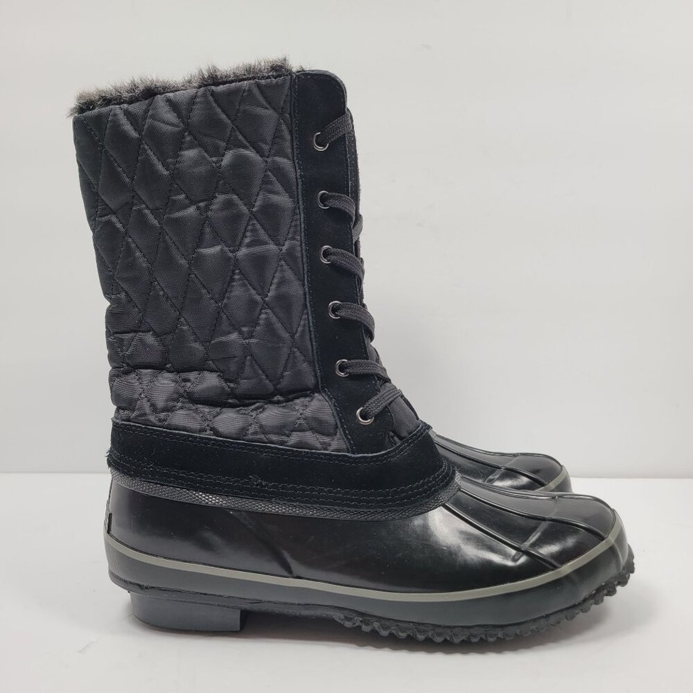 Khombu Women's Snowbird Lace Up Winter Black Boots US Size 8M
